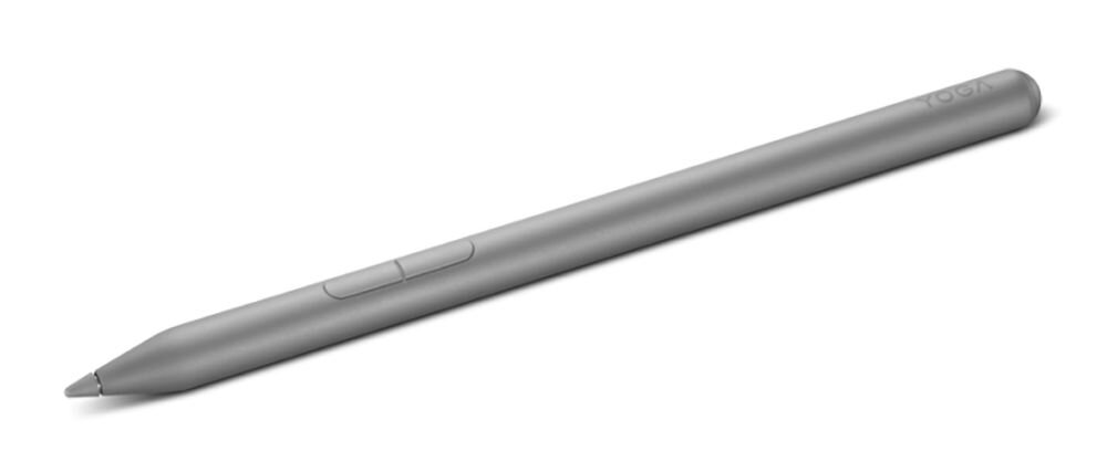LENOVO Yoga Pen 2 Lenovo Yoga Pen 2 pisanie odręczne, szkicowanie urządzeń Lenovo Yoga Technologia AES 3.0 obsługa do 8192 poziomów nacisku kontrolowanie grubości i charakteru linii - Smukłe piórko cyfrowe z dwoma przyciskami funkcyjnymi zaprezentowane na białym tle