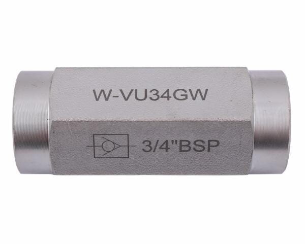Metalowy zawór z oznaczeniami \'W-VU34GW\' oraz \'3/4\