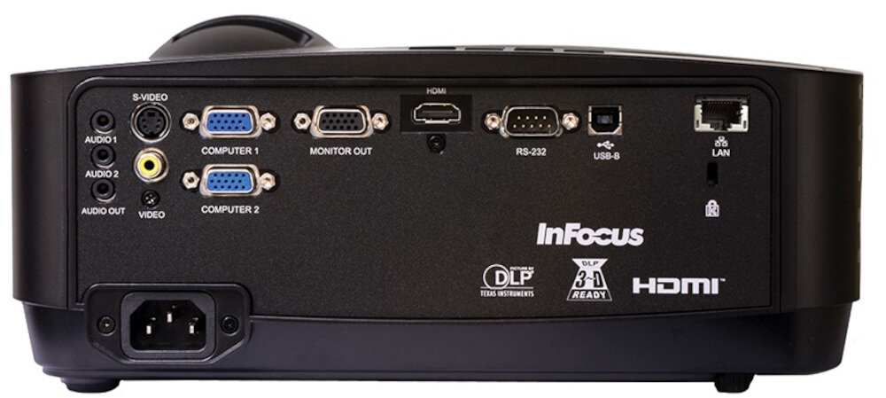Projektor INFOCUS IN126x wzorowa jakosc dzwieku wyposazenie wejscie liniowe audio x2 zlacze USB wejscie HDMI wejscie komponentowe kompozytowe wejscie D-Sub 15pin S-Video mini Din