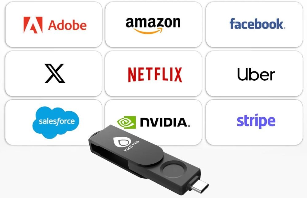 Klucz zabezpieczający Thetis prezentuje kompatybilność z usługami Adobe, Amazon, Salesforce i NVIDIA podczas bezpiecznego logowania 