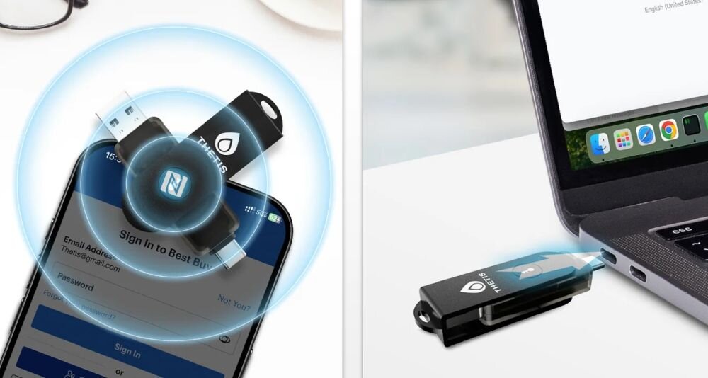 Klucz zabezpieczający Thetis umożliwia bezpieczne logowanie na smartfonie i laptopie przez USB podczas uwierzytelniania wieloskładnikowego 
