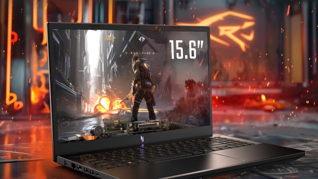 Laptop Acer Nitro z ekranem 15,6 cala wyświetla dynamiczną scenę gry podczas intensywnej rozgrywki gamingowej 