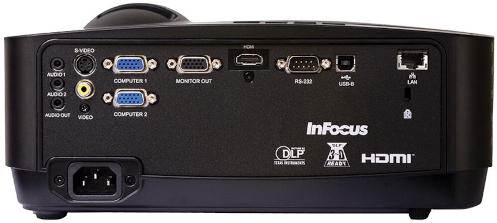 Projektor INFOCUS IN124STx zlacza wejscia USB HDMI liniowe audio kompozytowe S-Video port RS-232 Ethernet