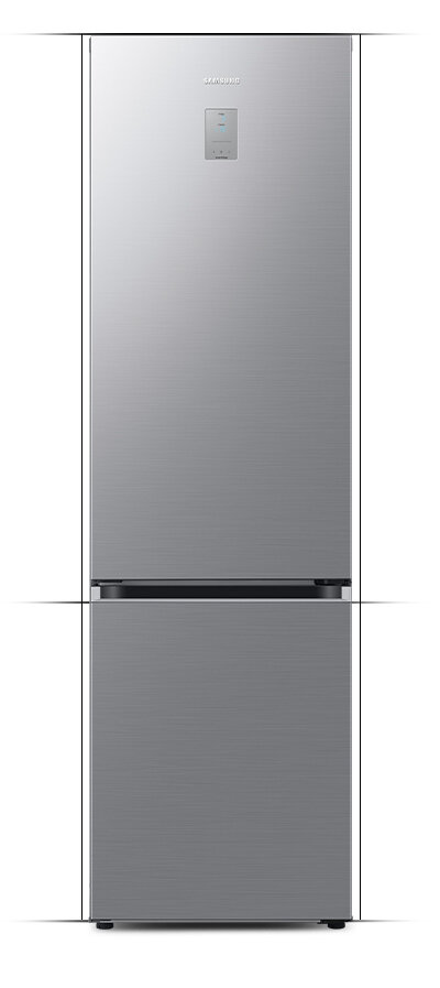 Dostępna w Media Expert lodówka z dolnym zamrażalnikiem Samsung RB38C675DS9 Lodówka w kolorze szczotkowanej stali nierdzewnej z widocznym logo \'Samsung\' na górnych drzwiach. Posiada prosty, nowoczesny design z panelem sterowania na froncie.