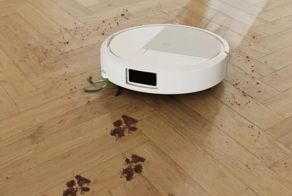 Robot sprzątający IROBOT Roomba 415 Combo Biały zdjęcie lifestyle Smukła konstrukcja pod łóżka, sofy i szafki wysokość wymiary głębokość
