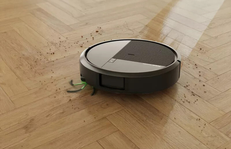 Robot sprzątający IROBOT Roomba 415 Combo Czarny zdjęcie lifestyle odkurzać i mopować  zarówno suche zabrudzenia, jak i ślady pozostające na podłogach twardych