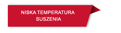 Czerwony prostokątny znak z czarną obwódką i tekstem \'NISKA TEMPERATURA SUSZENIA\'.