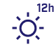 Ikona przedstawia symbol słońca z napisem \'12h\' w kolorze niebieskim.