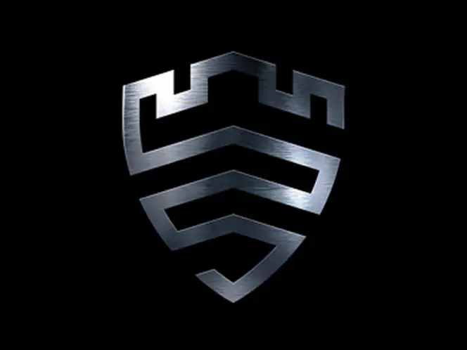 664x498 samsung knox Metaliczne logo w kształcie stylizowanej tarczy na czarnym tle.
