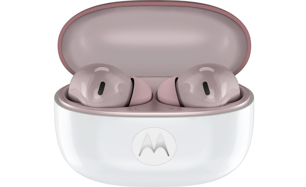 Słuchawki dokanałowe MOTOROLA Moto Buds 2 ANC aktywna redukcja szumów ANC 55 dB, słuchawki z etui ładującym na białym tle
