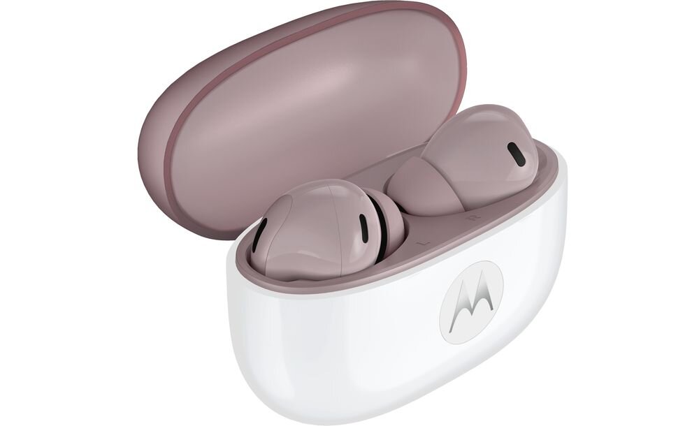 Słuchawki dokanałowe MOTOROLA Moto Buds 2 ANC etui ładujące 48 godzin pracy szybkie ładowanie, słuchawki z etui ładującym na białym tle