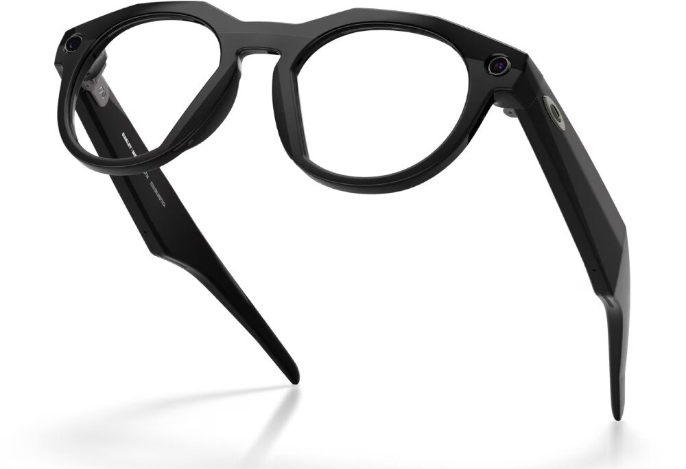 Okulary META Oakley HSTN Okulary przeciwsłoneczne ukazane pod kątem od dołu, prezentujące wewnętrzną stronę zauszników i konstrukcję oprawek, wykonanie, wymiary