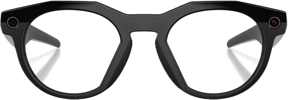 Czarne okulary o nowoczesnym designie z grubymi oprawkami i okrągłymi soczewkami.