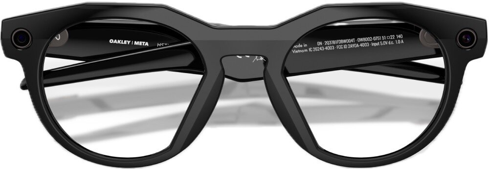 Czarne okulary z grubymi oprawkami, na których widoczny jest napis \'OAKLEY META\'.