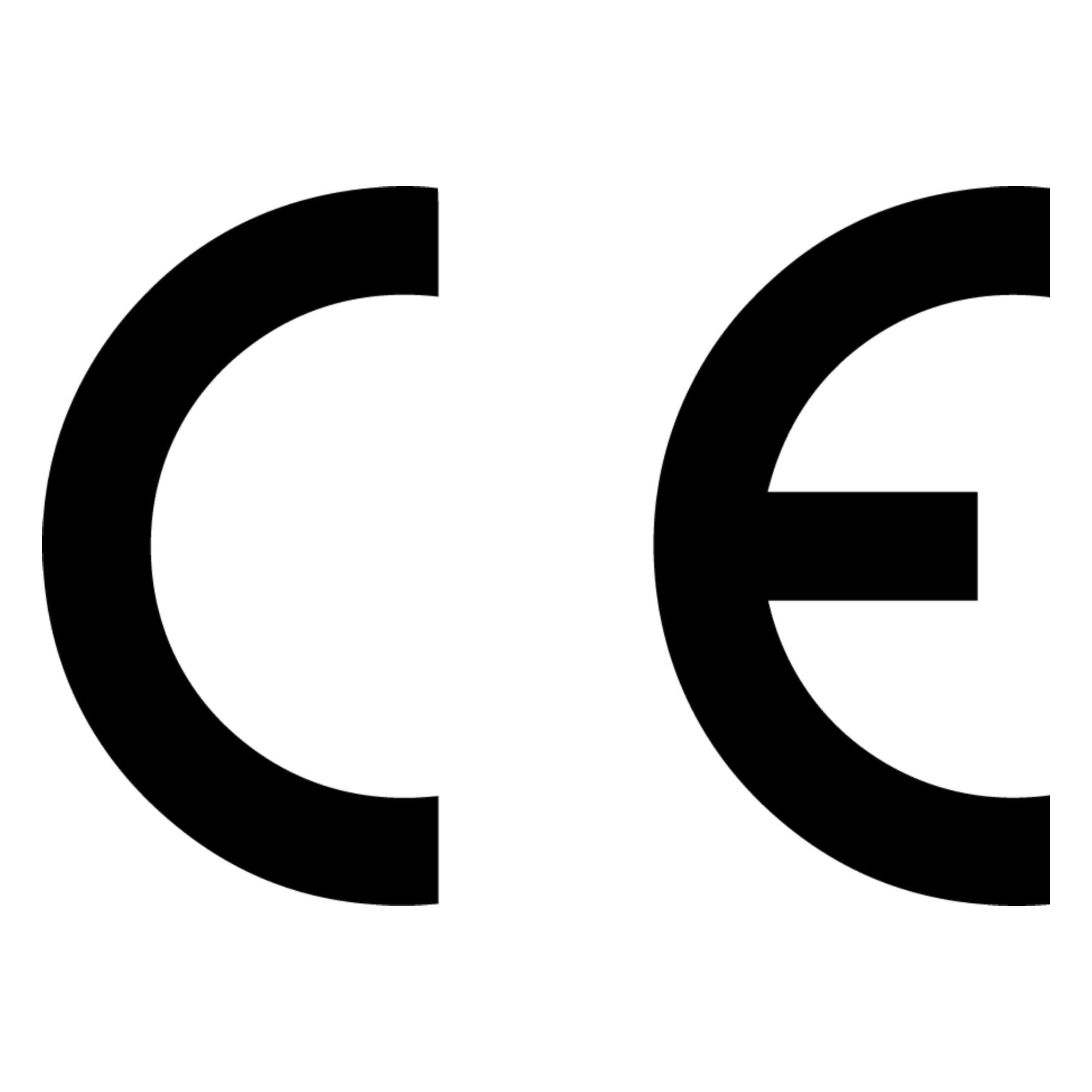Czarne litery \'CE\' na białym tle, oznaczające zgodność z normami europejskimi.