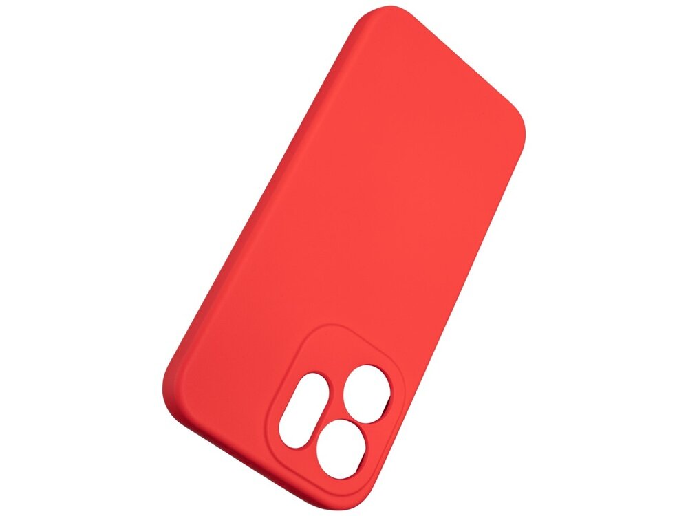 Czerwone etui silikonowe z trzema otworami na aparat, przeznaczone do telefonu.