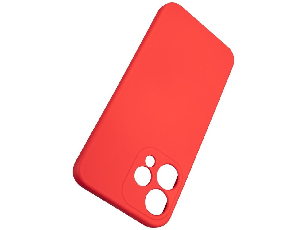 Czerwone etui silikonowe z wycięciami na aparat fotograficzny, przeznaczone do telefonu.