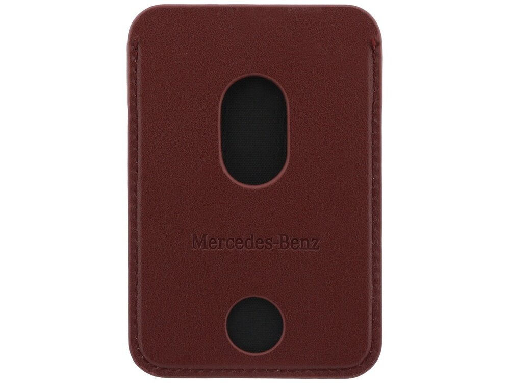 Czerwone etui z dwoma otworami i wytłoczonym napisem \'Mercedes-Benz\'.