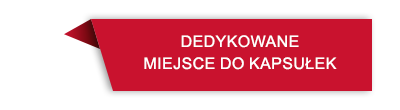 Czerwony prostokątny znak z białym tekstem: \'DEDYKOWANE MIEJSCE DO KAPSUŁEK\'.