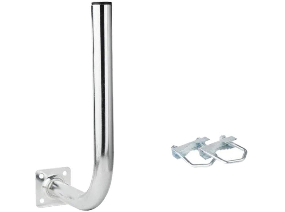 Uchwyt do anteny EXTRALINK L250 stalowy uchwyt antenowy w kształcie litery L z płaską podstawą montażową z czterema otworami oraz dwoma osobnymi metalowymi cybantami obok