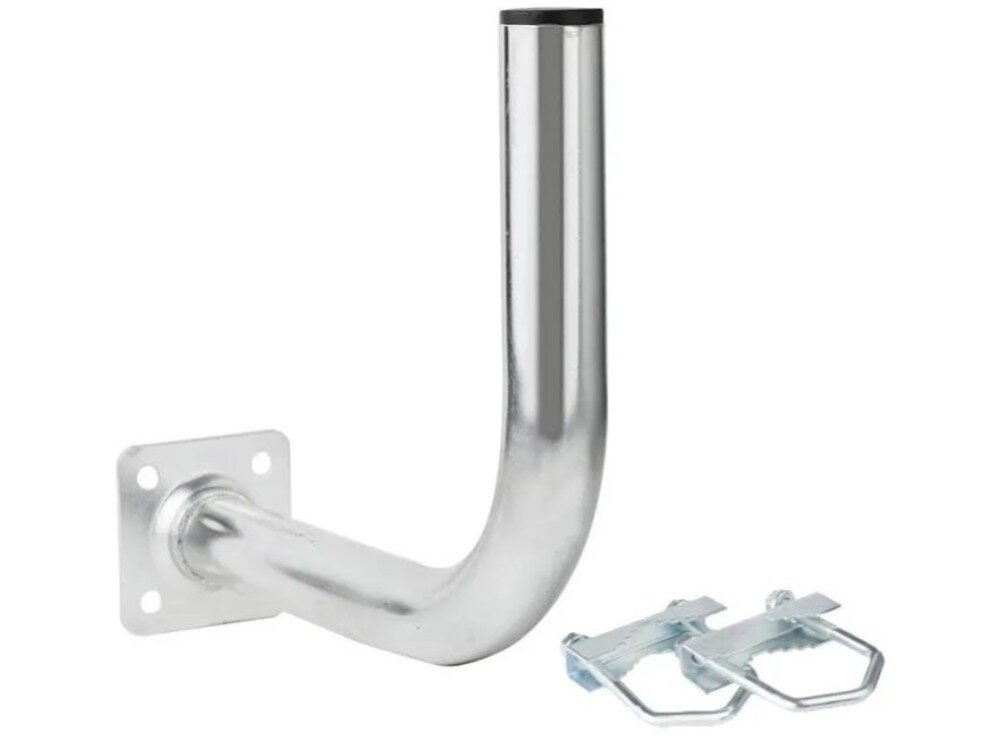 Uchwyt do anteny EXTRALINK L300 stalowy uchwyt antenowy w kształcie litery L z płaską podstawą montażową z czterema otworami oraz dwoma osobnymi metalowymi cybantami obok