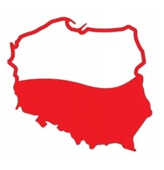 Obraz przedstawia kontur mapy Polski wypełniony biało-czerwonymi barwami, przypominającymi flagę Polski.