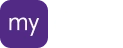 Logo z fioletowym tłem, na którym znajduje się biały tekst \'my\'.