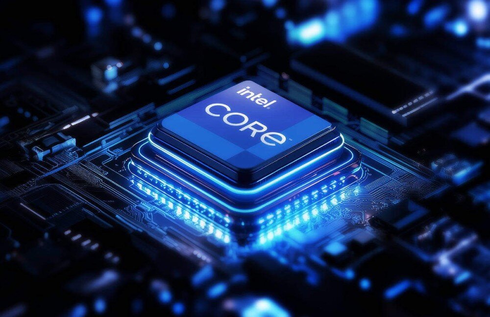 Komputer All in One ACER Aspire C27A-GRPL Procesor z napisem 'intel CORE' umieszczony na płycie głównej komputera