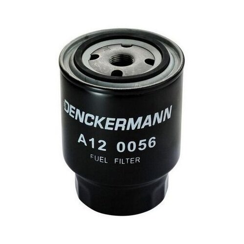 Czarny filtr paliwa z widocznym napisem \'DENCKERMANN A12 0056 FUEL FILTER\'.