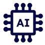Ikona przedstawia ciemnoniebieski symbol mikroprocesora z literami \'AI\' w środku.