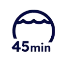 Ikona przedstawia symbol pralki z falą wody i napisem \'45 min\'.