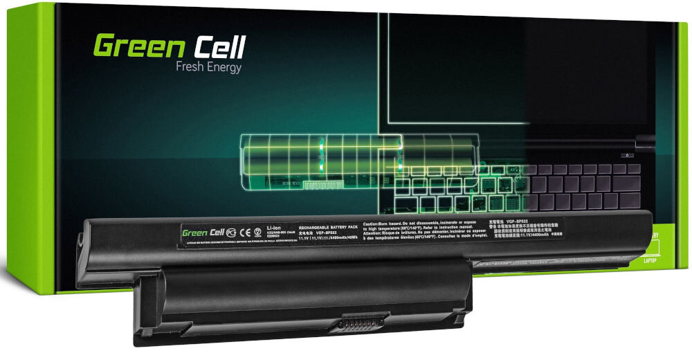 Bateria do laptopa GREENCELL VGP-BPS22 4400 mAh akumulator zastępuje
baterie VGP-BPL22, VGP-BPS22, VGP-BPS22A zgodność z oryginalnymi akumulatorami produkt oraz jego opakowanie na białym tle