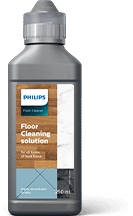 Butelka z szarym korkiem i etykietą z napisem \'PHILIPS Floor Cleaning solution\'.