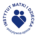 Logo przedstawia stylizowaną ikonę dwóch postaci w kształcie serca, otoczoną tekstem \'INSTYTUT MATKI I DZIECKA - pozytywna opinia\'.