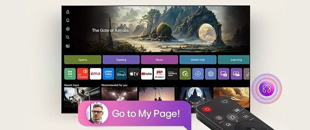 Telewizor LG 100QNED87B6 My Page AI Voice ID głos personalizacja, telewizor od forntu na jasnym tle