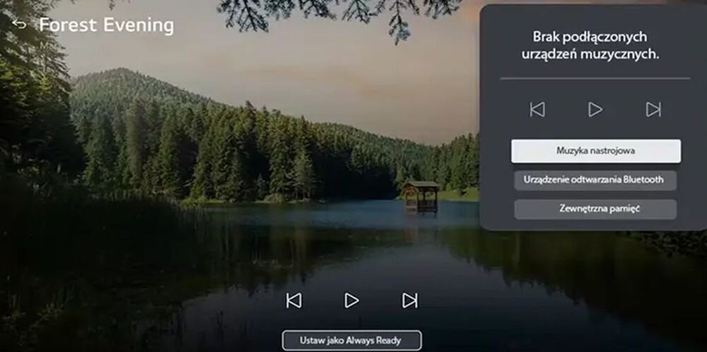 Telewizor LG 100QNED87B6 BGM Background Music Bluetooth muzyka, akwen wodny z górzystym krajobrazem