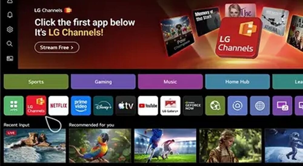 Telewizor LG 100QNED87B6 LG Channels telewizja na żywo VOD rozrywka, kadr z lg channels