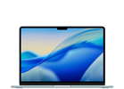 Laptop z wyświetlaczem pokazującym abstrakcyjną grafikę w odcieniach niebieskiego i żółtego. Obudowa jest w kolorze ciemnym, a na ekranie widoczny jest wcięcie na kamerę.