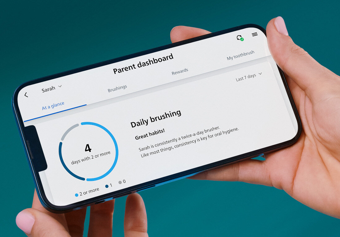 Szczoteczka soniczna PHILIPS Sonicare for Kids Smart HX6600/42 Niebieski zdjęcie lifestyle Długie i dokładne mycie Interaktywne wskazówki 