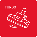 Czerwony kwadrat z białą ikoną szczotki odkurzacza i napisem \'TURBO\'.