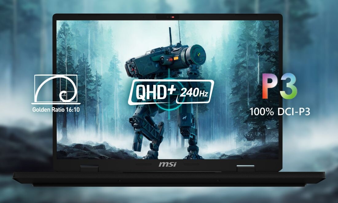 Laptop MSI Crosshair z pamięcią DDR5 i dyskiem Gen5 SSD prezentuje wydajne komponenty na futurystycznej grafice technologicznej – Matryca 18 cali QHD+ w proporcjach 16:10 