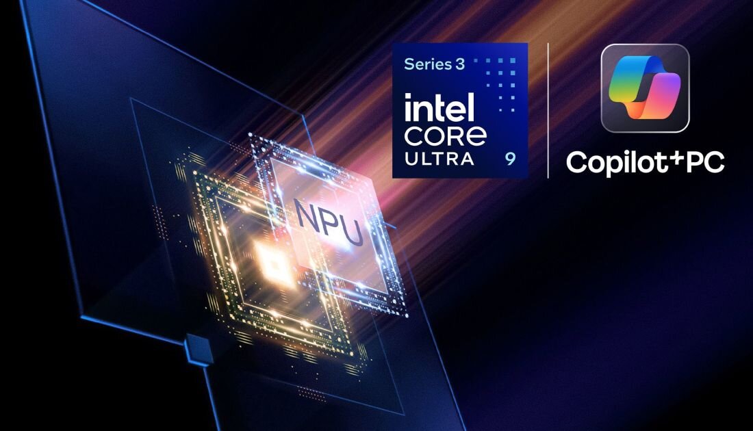 Laptop MSI Stealth z procesorem Intel Core Ultra 9 i NPU prezentuje architekturę AI na futurystycznej grafice technologicznej 