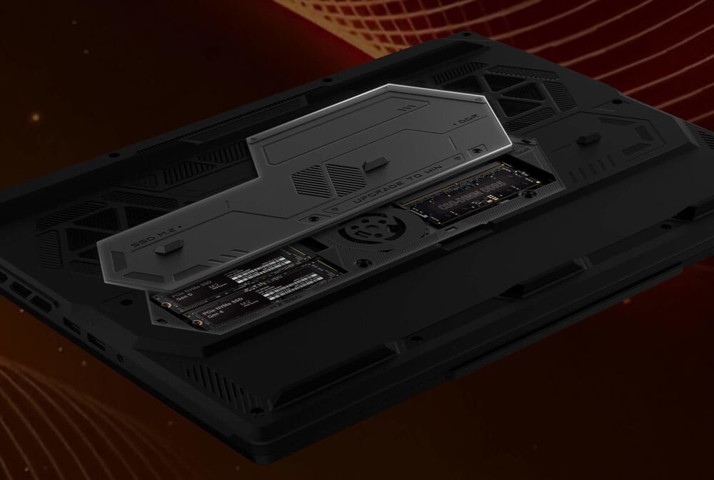 Laptop MSI Raider prezentuje detale obudowy, klawiatury RGB i zawiasów na futurystycznym tle gamingowym – Obudowa Raidera 18