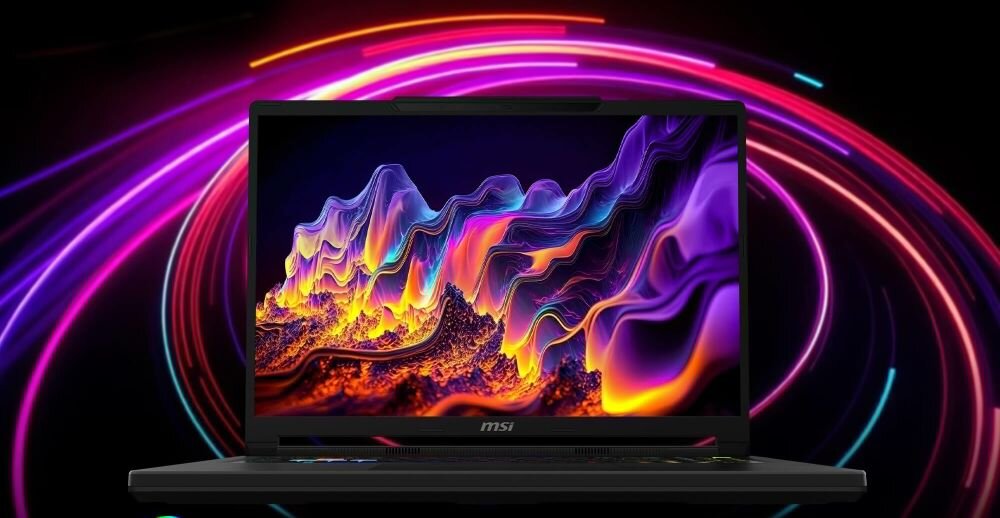Laptop MSI Raider z pamięcią DDR5 i dyskiem Gen5 SSD prezentuje wydajne komponenty na futurystycznej grafice technologicznej – Matryca 18 cali QHD+ w proporcjach 16:10 