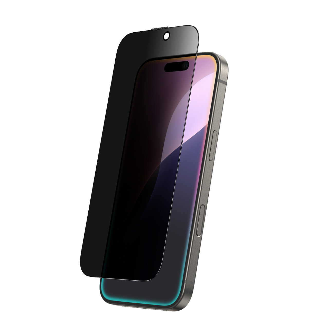 Na obrazie widoczny jest smartfon z nałożonym szkłem hartowanym, które ma ciemne zabarwienie. Szkło posiada wycięcie na kamerę i głośnik.