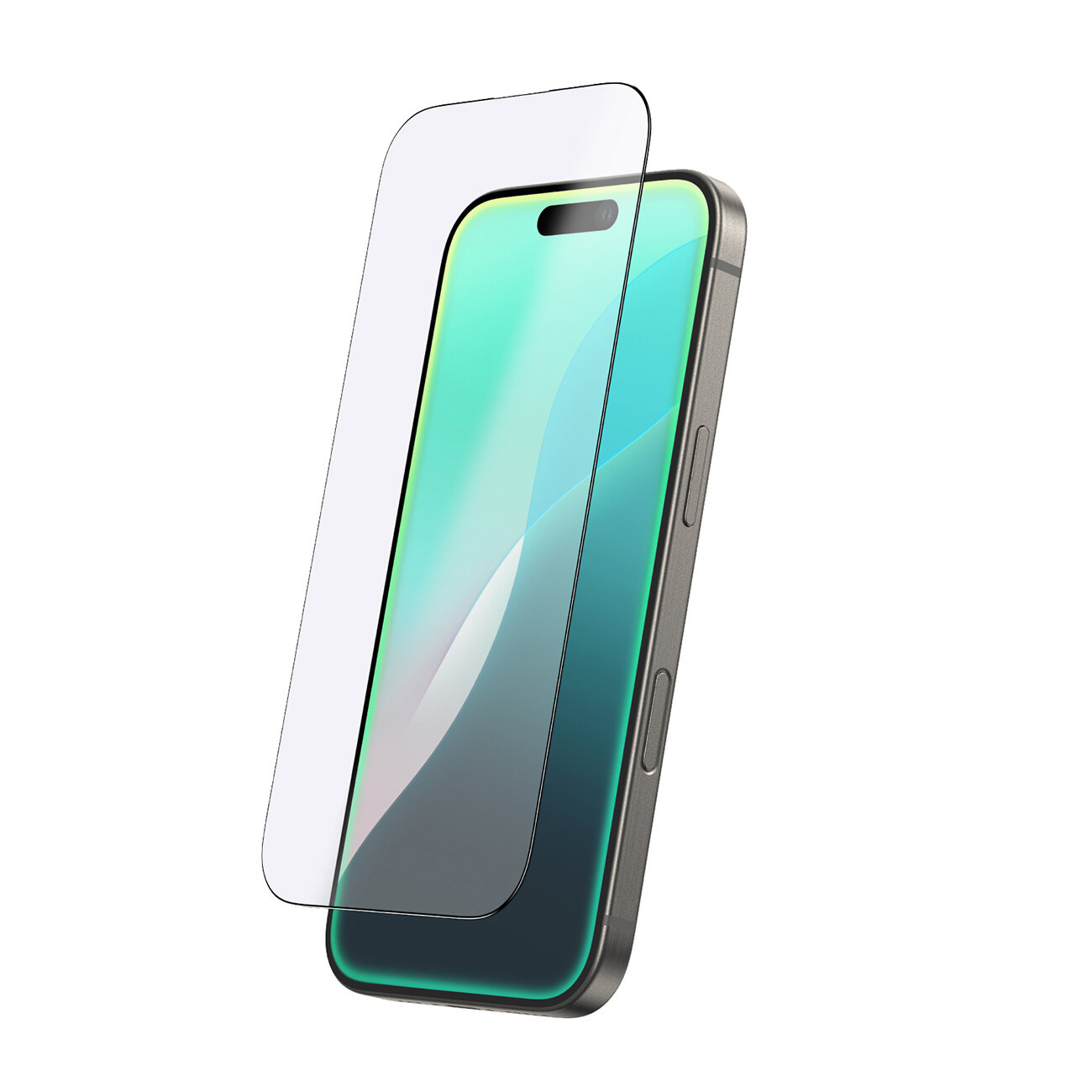 Obraz przedstawia smartfon z nałożonym szkłem ochronnym, które jest lekko uniesione nad ekranem. Szkło ma matowe wykończenie, a telefon ma widoczne przyciski boczne.