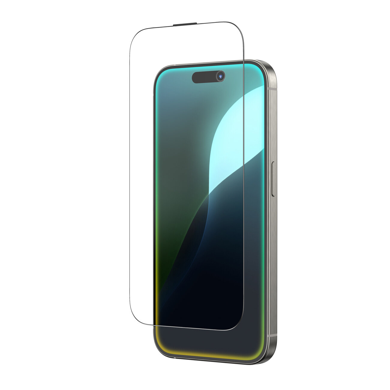 Obraz przedstawia smartfon z nałożonym szkłem ochronnym, które jest przezroczyste i matowe. Telefon ma metaliczną ramkę i wyświetlacz z widocznym otworem na kamerę.