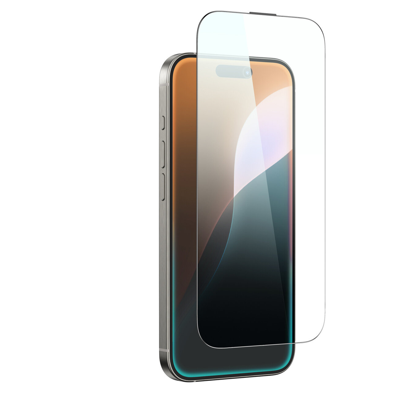 Obraz przedstawia smartfon z nałożonym szkłem hartowanym, które jest przezroczyste i dopasowane do ekranu urządzenia. Telefon ma metaliczną ramkę i wyświetlacz z gradientowym tłem.
