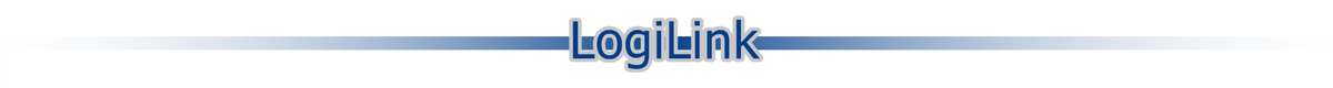 Logo z napisem \'LogiLink\' na tle z gradientem od białego do niebieskiego.