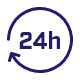 Ikona przedstawia niebieski symbol zegara z cyfrą \'24h\' w środku, otoczony strzałką wskazującą obrót zgodnie z ruchem wskazówek zegara.